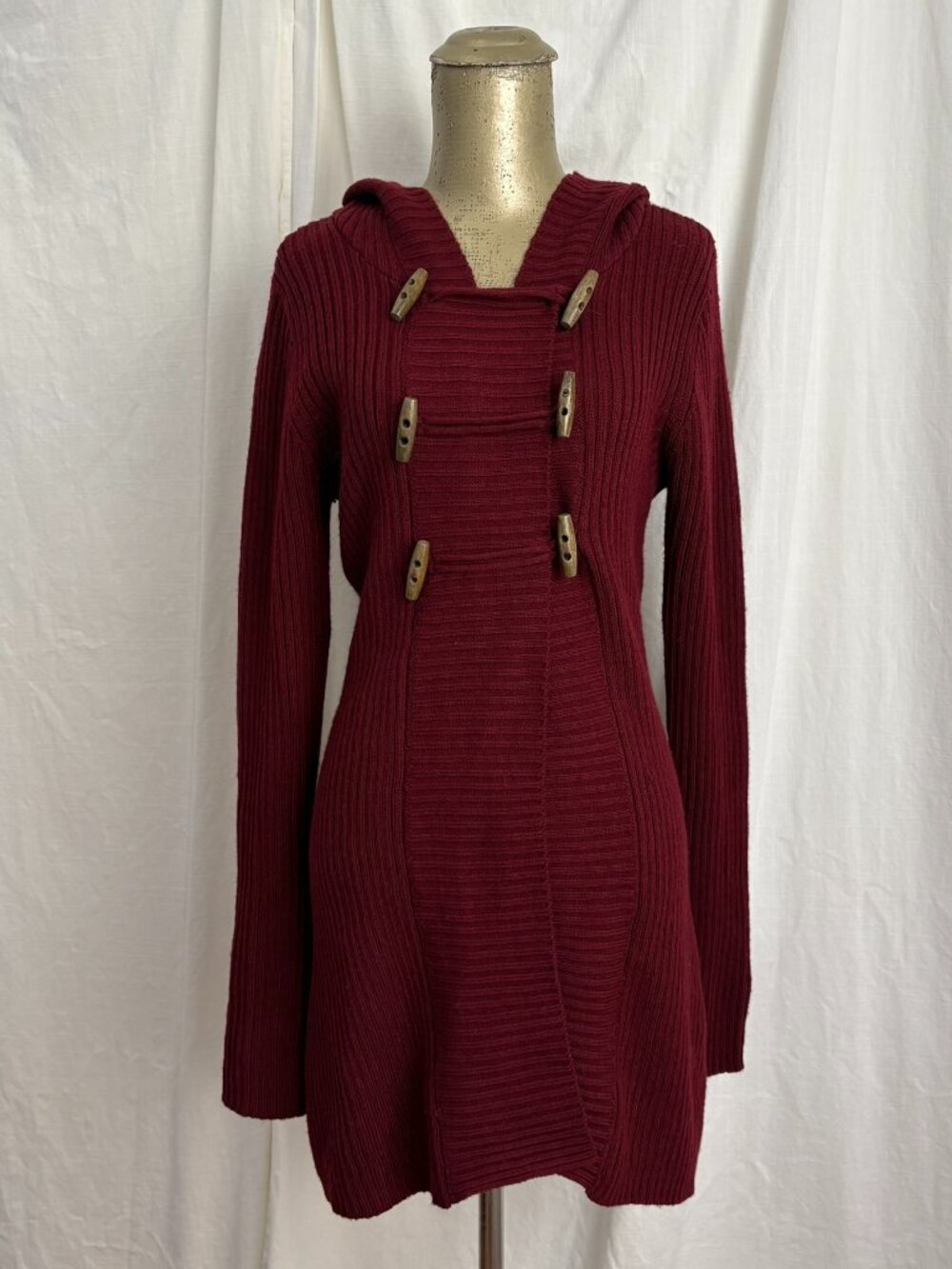 Y2K Takeout Burgundy Red Long Hooded Cardigan Sweater M Twilight Whimsigoth Vtg